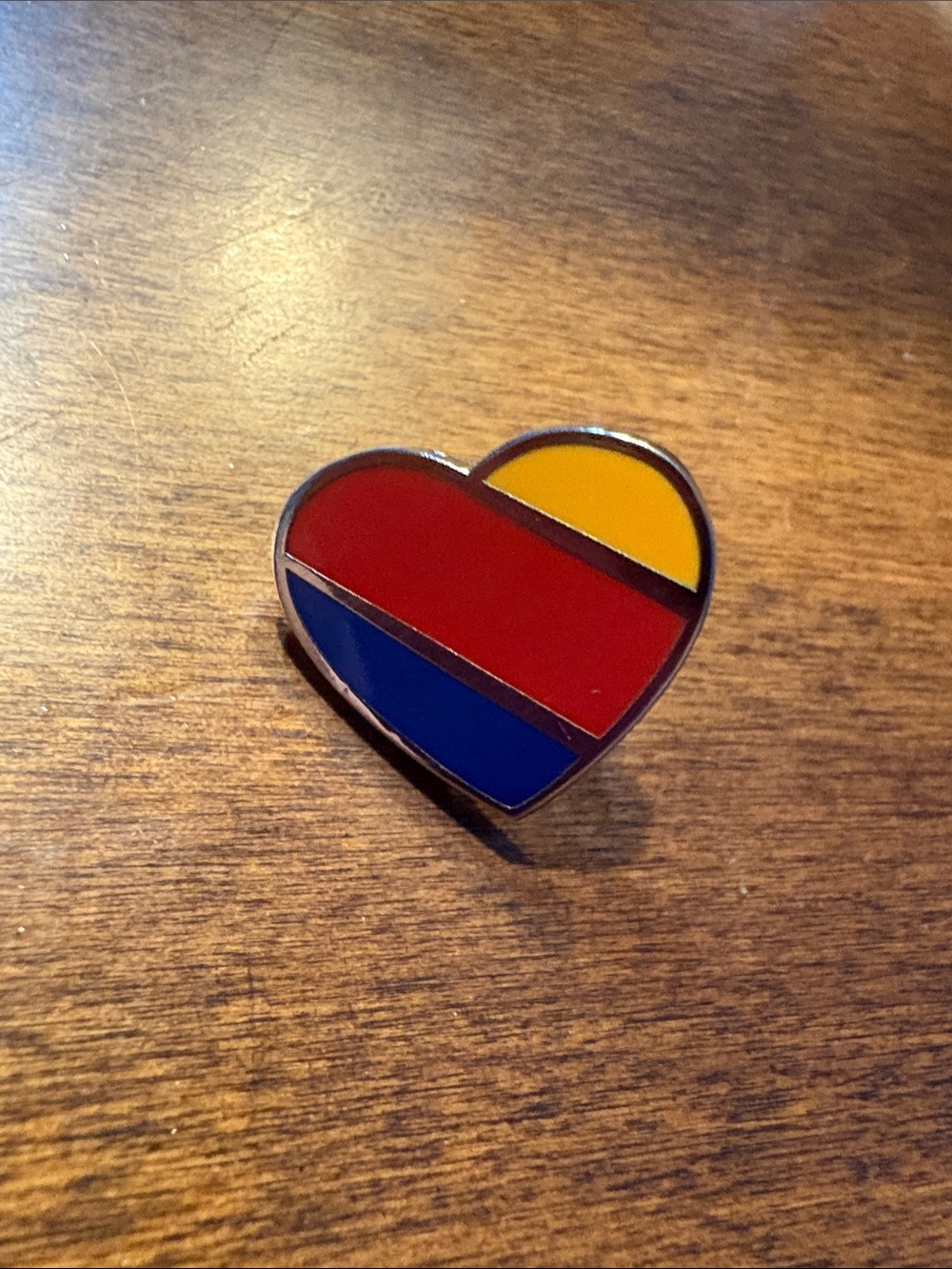 Southwest Airlines Heart Enamel Lapel Pin - Red, Yellow & Blue